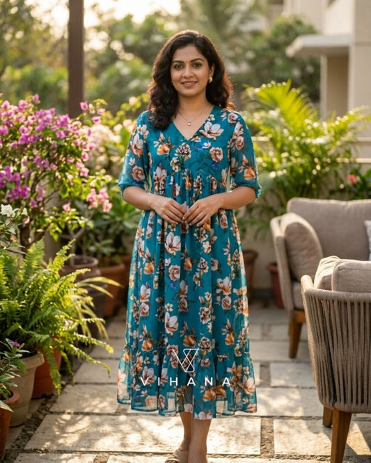 Kurti Peacock Blue Dress Georgette