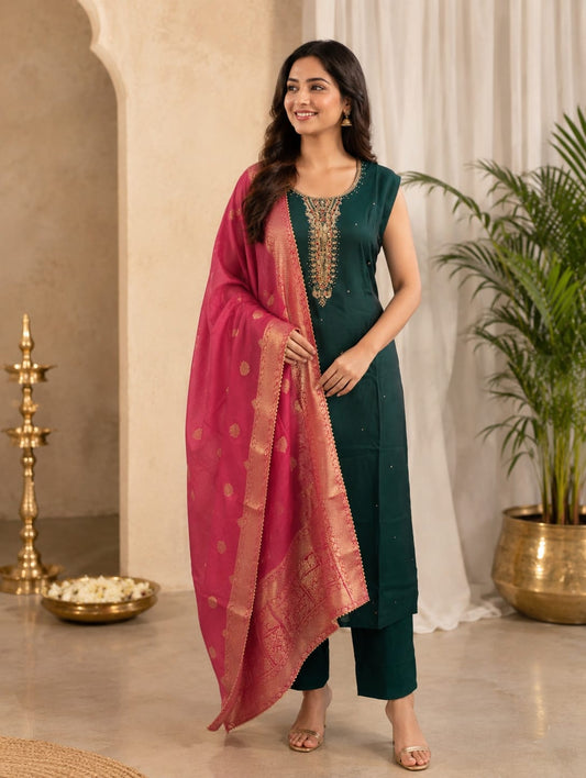 Salwar Suit Set Green Party Wear