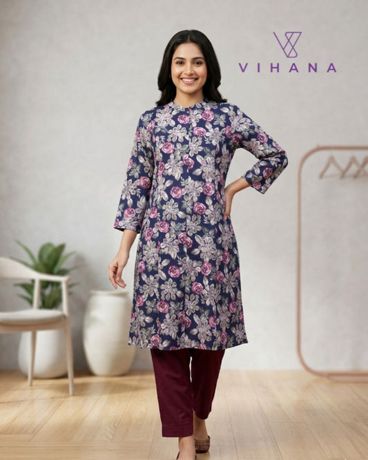 Kurti - Top Cotton Navy Blue-ALSHVHI-47