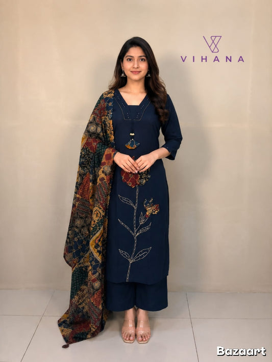Salwar Suit Set Party Wear Dark Blue