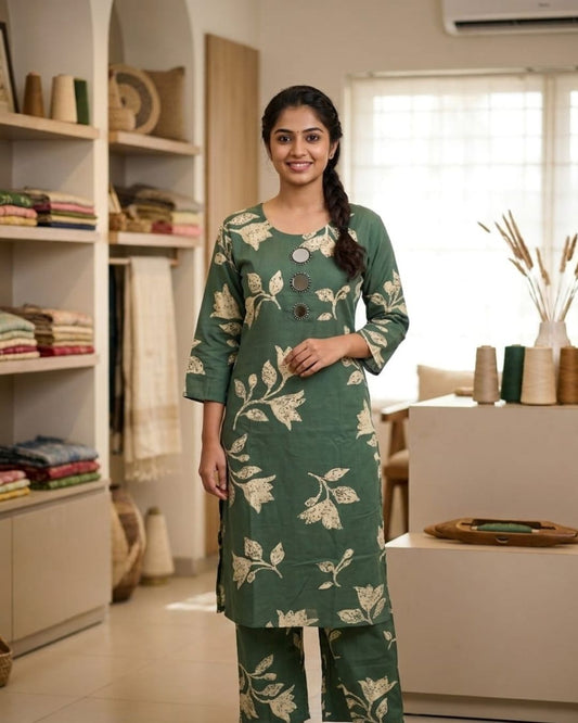Dark Green Floral Co-ord Set Dark Green-AKSHVHI-30