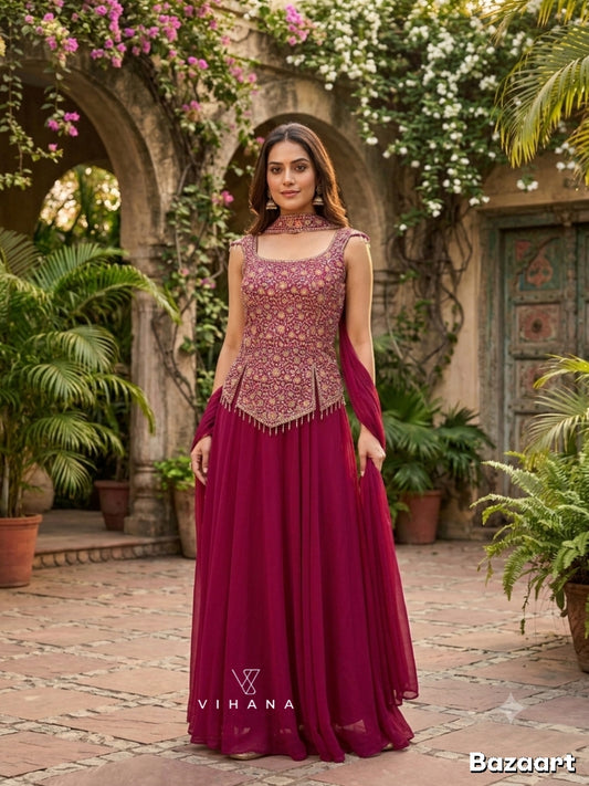 Cheri Red Sharara Palazzo Suit Set-AKSHVHI-121
