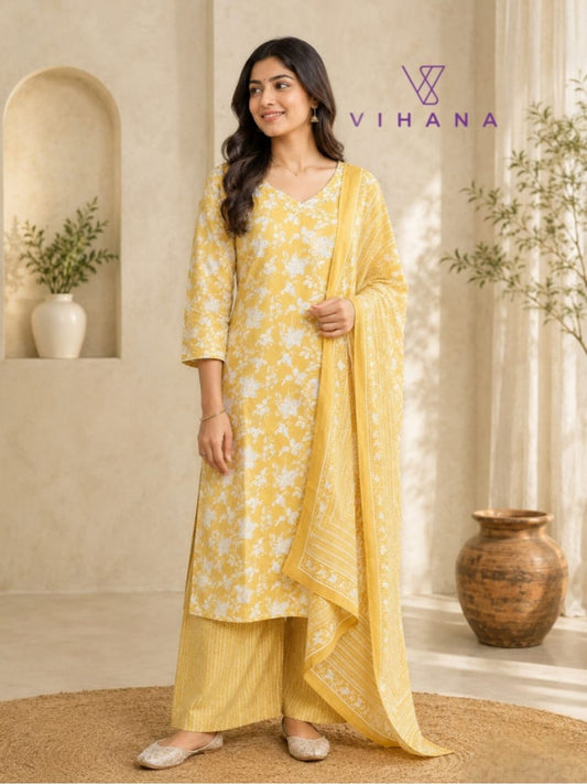 Pastel Mustrad Yellow Salwar Suit Set AKSHVHI-166