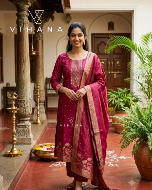 Red Maroon Salwar Suit Set Party Wear-AKSHVHI-126