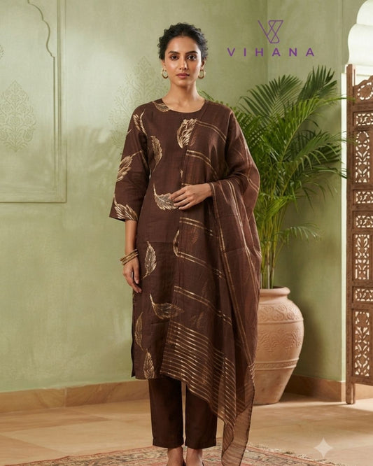 Coffee Brown Salwar Suit Set Vatican Printe-AKSHVHI-143