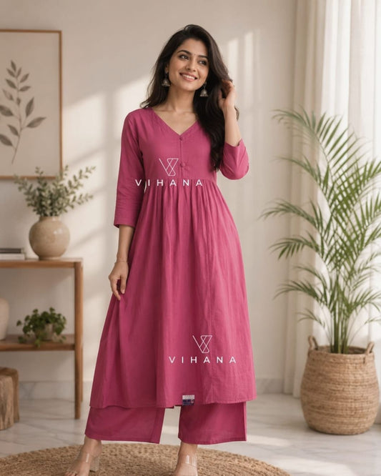 Cord Set Pink Cotton L - Buttoned Pink Color-AKSHVHI-26