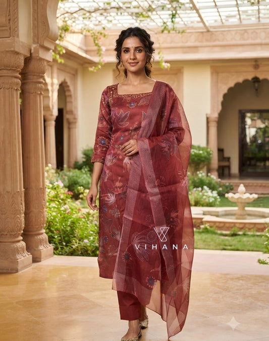 Salwar Suit Set Silk Rust Color-AKSHVHI-153