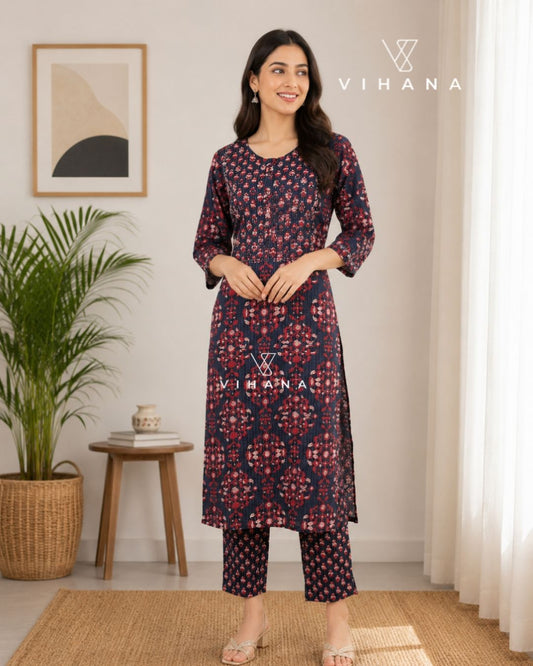 Co ord Set Black Kantha Cotton-AKSHVHI-20