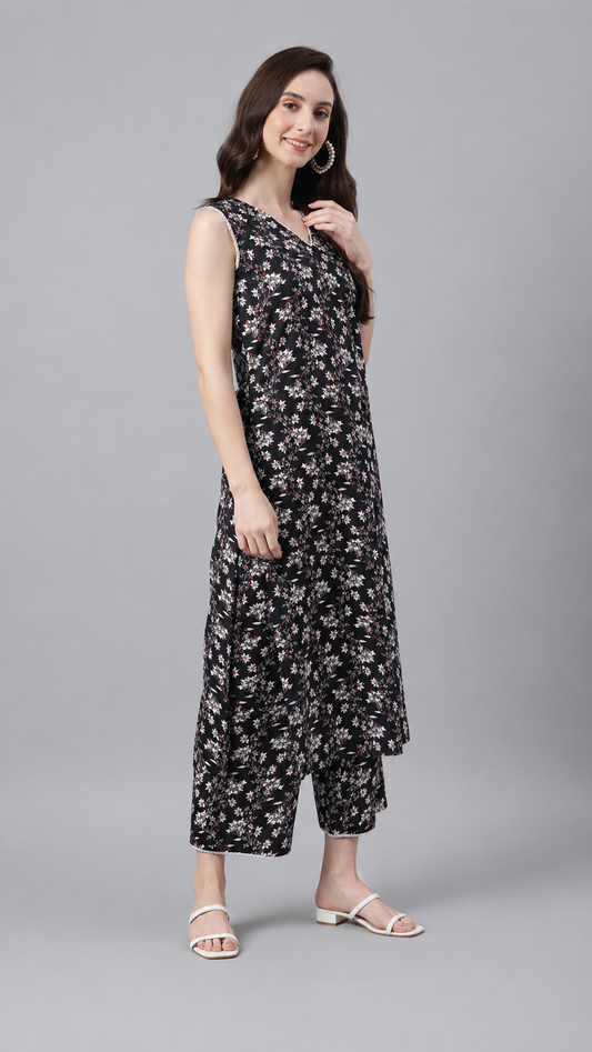 Black Cotton Printed Co-Ords Set