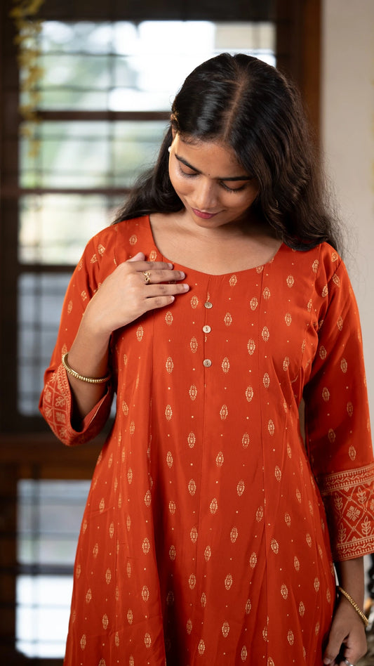 Brick Red Anarkali Kurti Dress