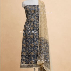 Classic Blue Bagru Hand Block Printed Cotton Salwar Suit Material