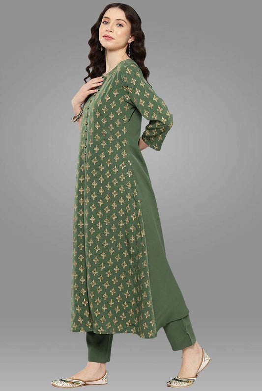 Foil Calf Length Crepe Woven Women's Kurta Pant Set