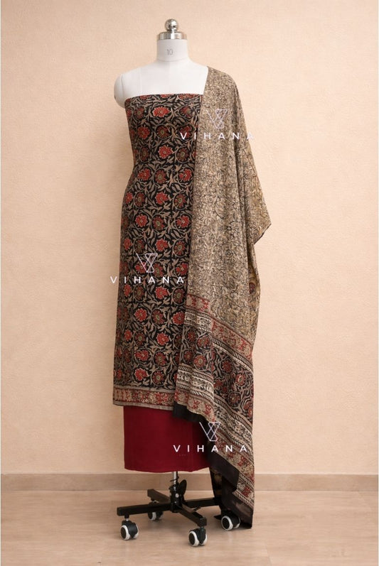 Luxurious Modal Muslin Silk Javata Floral Printed Salwar Suit Material ; Colour - Black