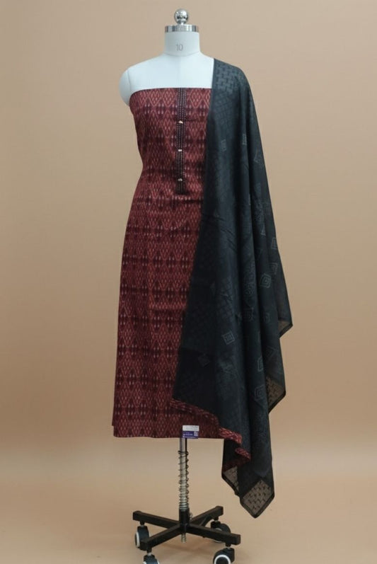Ravishing Maroon Patola Printed Cotton Salwar Suit Material