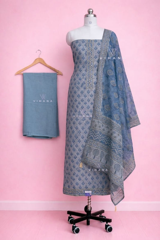 Rich Blue Premium Chanderi Cotton Salwar Suit Material
