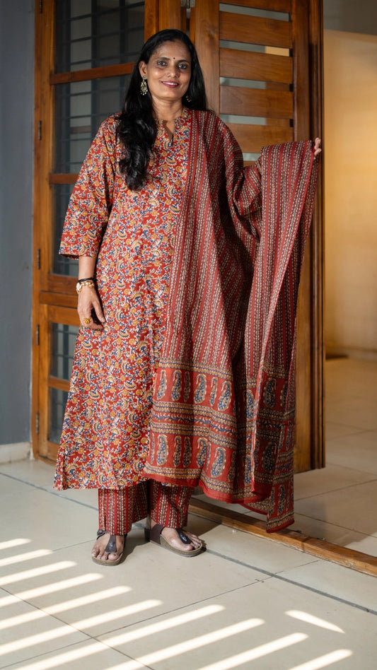 Rust Orange Kalamkari Churidar Set