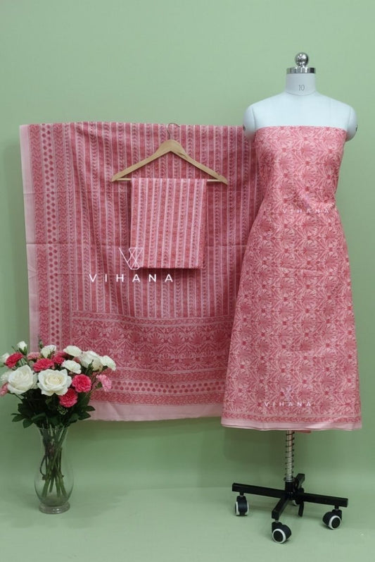 Soft Pink Persian Floral Print Salwar Suit Material