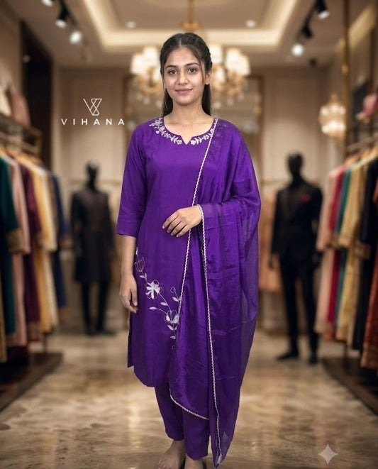Salwar Suit Set Viscose Rayon Embroidery Royal Purple Color-AKSHVHI-151