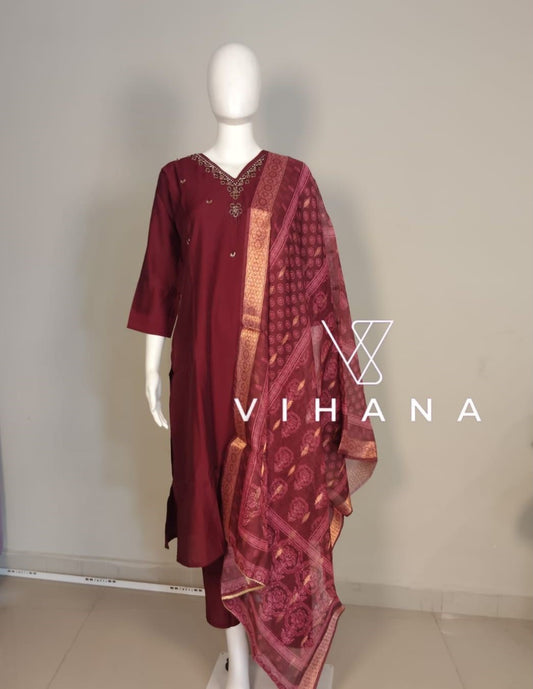Maroon kurthi Suit Silk