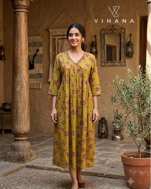 Kurti-Top Naira Cut Coton Mustard Color-AKSHVHI-133