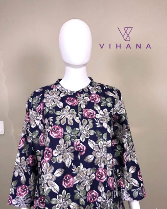 Kurti - Top Cotton Navy Blue-ALSHVHI-47