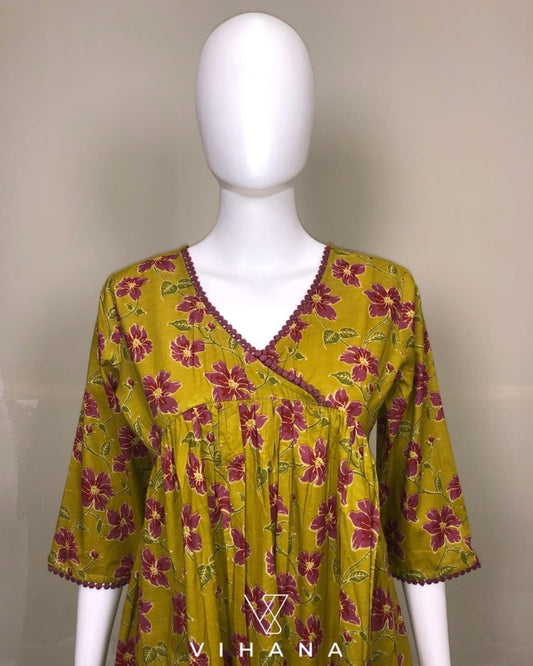 Kurti-Top Naira Cut Coton Mustard Color-AKSHVHI-133