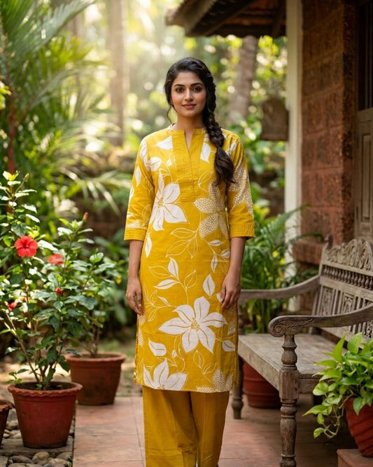 Co - ord Set Cotton Mustard Yellow Color-AKSHVHI-18