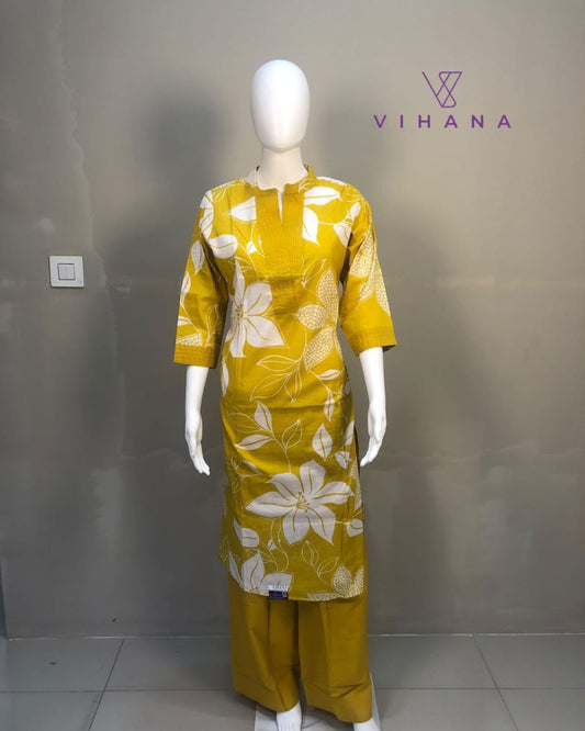 Co - ord Set Cotton Mustard Yellow Color-AKSHVHI-18