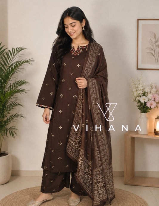 Brown Cotton Kurti  Salwar Suit Set