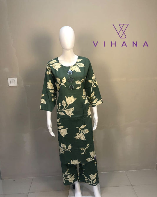 Dark Green Floral Co-ord Set Dark Green-AKSHVHI-30