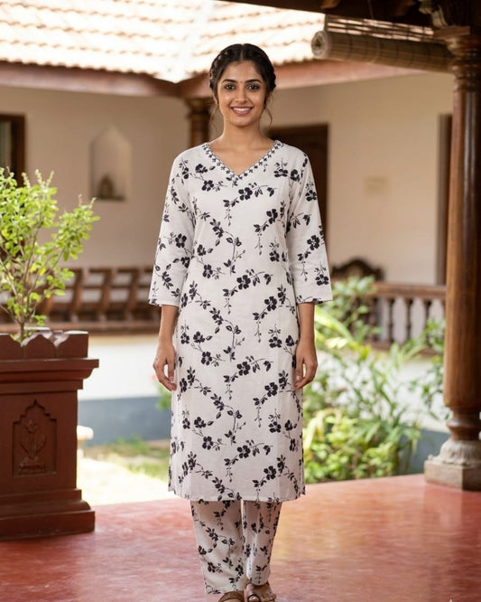 White & Black Floral Printed Co ord Set
