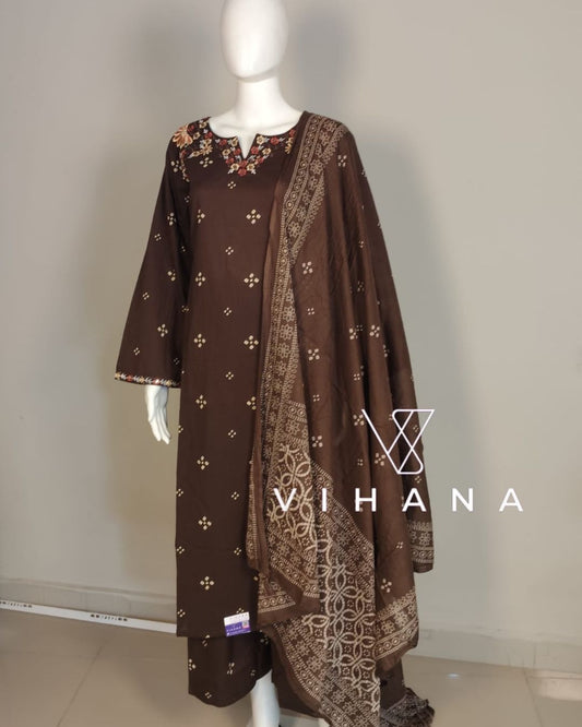Brown Cotton Kurti  Salwar Suit Set