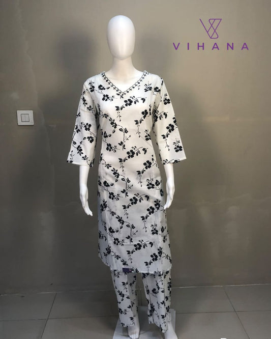 White & Black Floral Printed Co ord Set