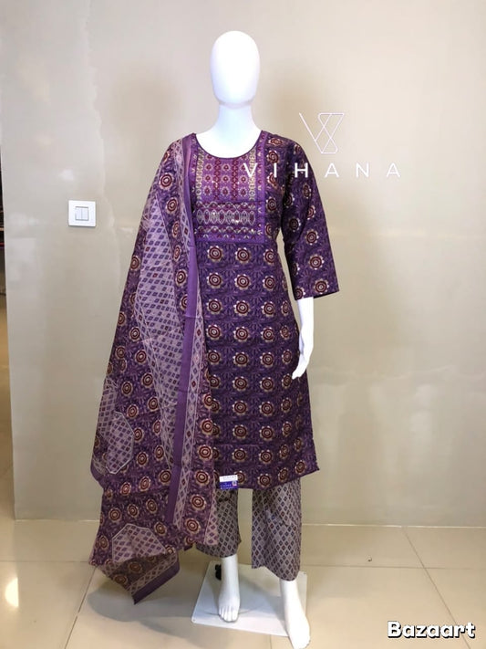 Salwar Suit Set Cotton Purple Color