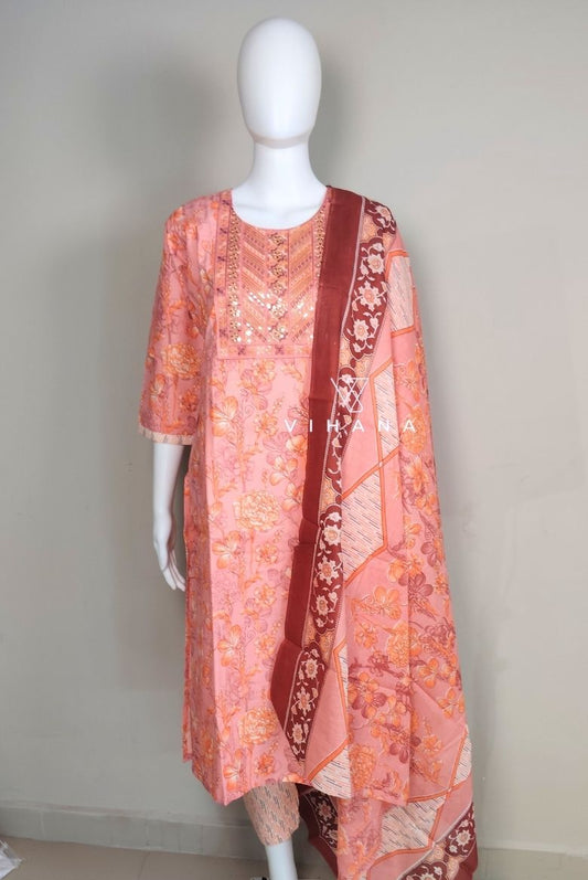 Peach color Straight Cut Salwar Suit Set