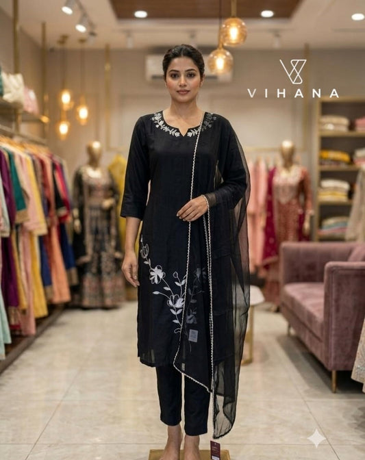 Salwar Suit Set Viscose Rayon Embroidery Black Color-AKSHVHI-150