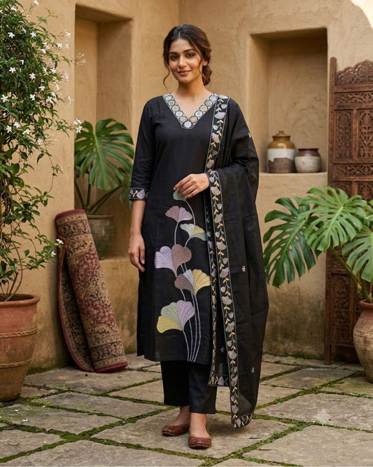 Salwar Suit Set Cotton Black Color
