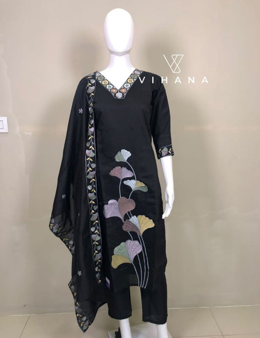 Salwar Suit Set Cotton Black Color