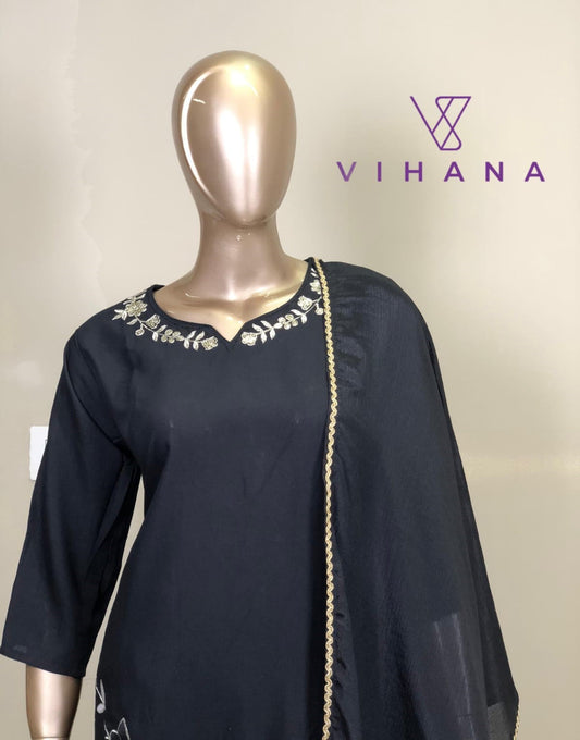 Salwar Suit Set Viscose Rayon Embroidery Black Color-AKSHVHI-150