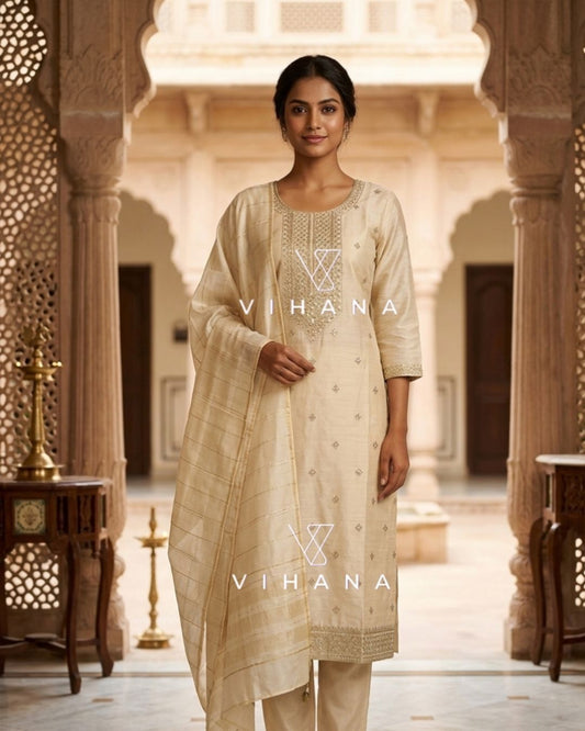 Salwar Suit Set  Party Wear Off White Color