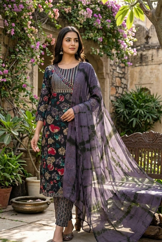 Black Kurthi 3 pcs suit set