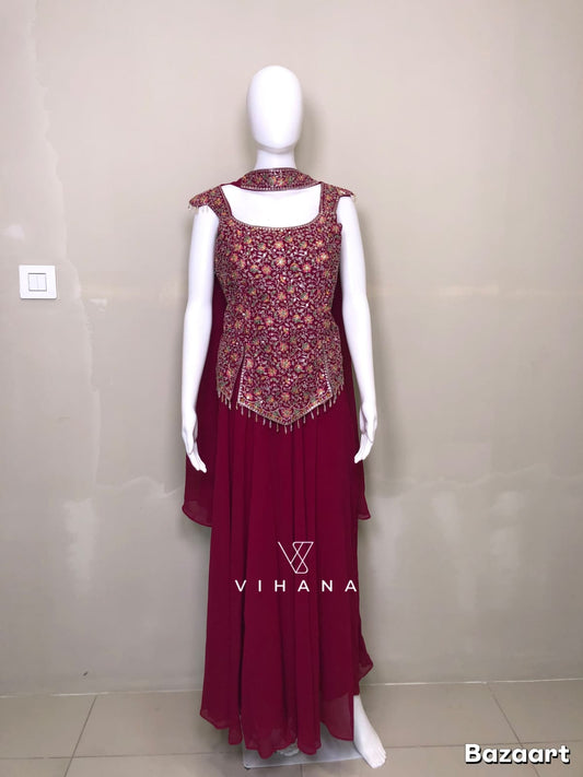 Cheri Red Sharara Palazzo Suit Set-AKSHVHI-121