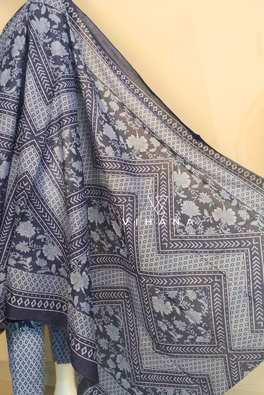 Blue Floral Printed Salwar Set with Dupatta