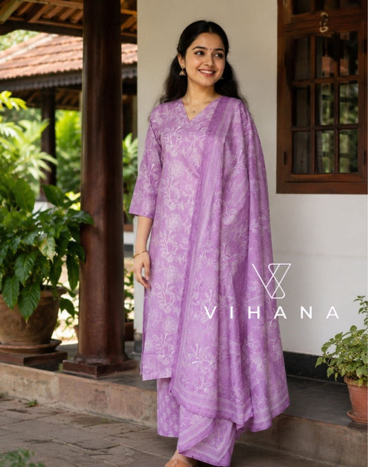 Lavender Salwar Cotton Suit Set