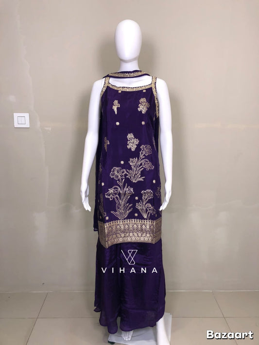 Violet Color Sharara Palazzo Suit Set-AKSHVHI-123