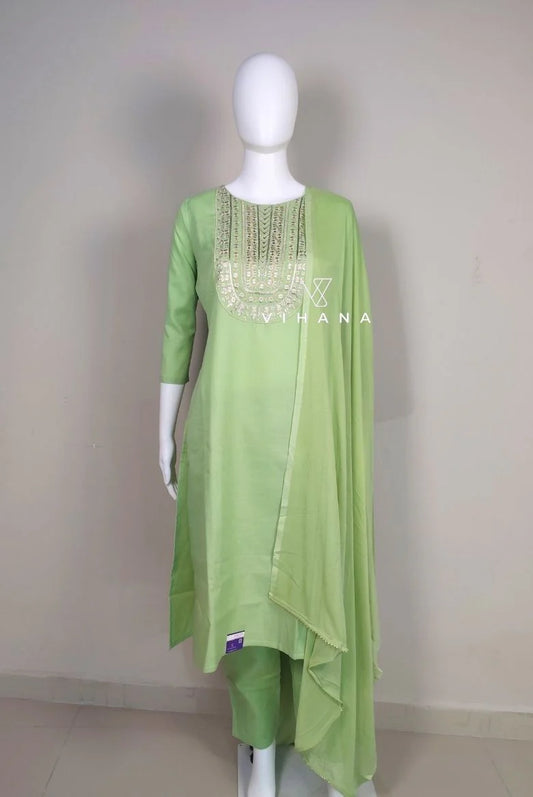 Pista Green Kurta 3 pcs suit set