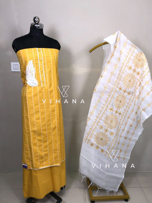 Salwar Suit Cotton Material Yellow Color