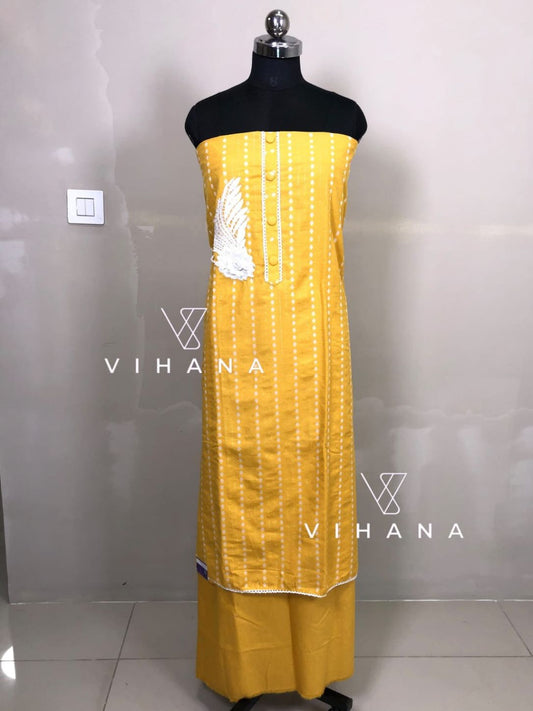 Salwar Suit Cotton Material Yellow Color