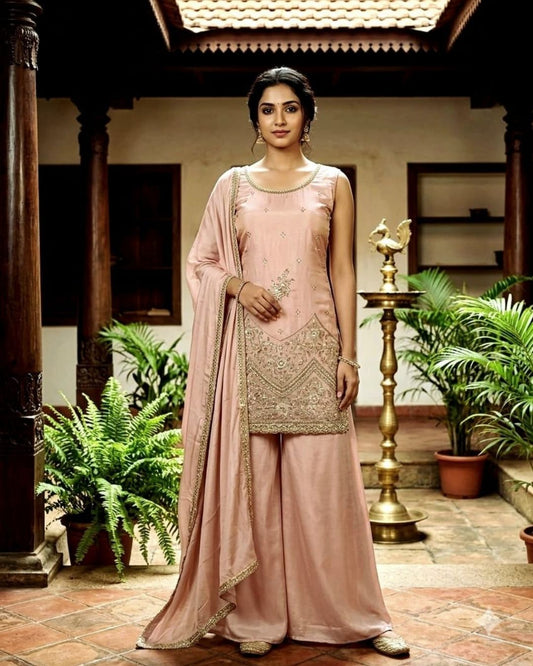 Peach Color Sharara Palazzo Suit Set-AKSHVHI-125