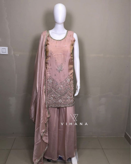 Peach Color Sharara Palazzo Suit Set-AKSHVHI-125